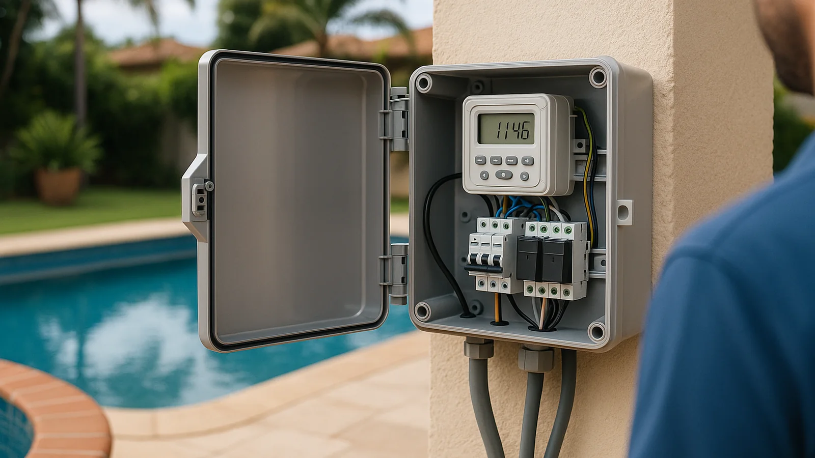 Ilustração: Automação e manutenção elétrica da piscina: timer, comando, corrosão e barra de sacrifício